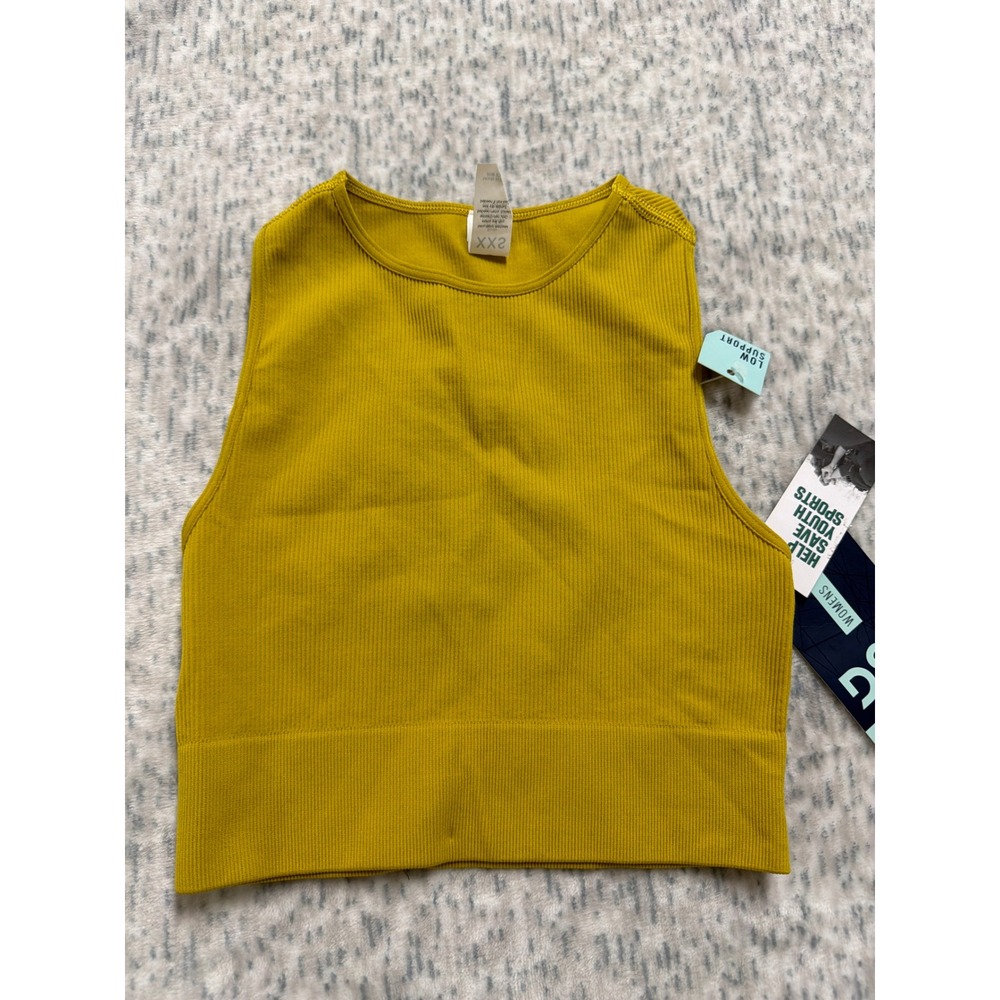 DSG Womens High Neck Seamless Brami Ribbed‎ Tank Top Grounded Yellow XXS NEW